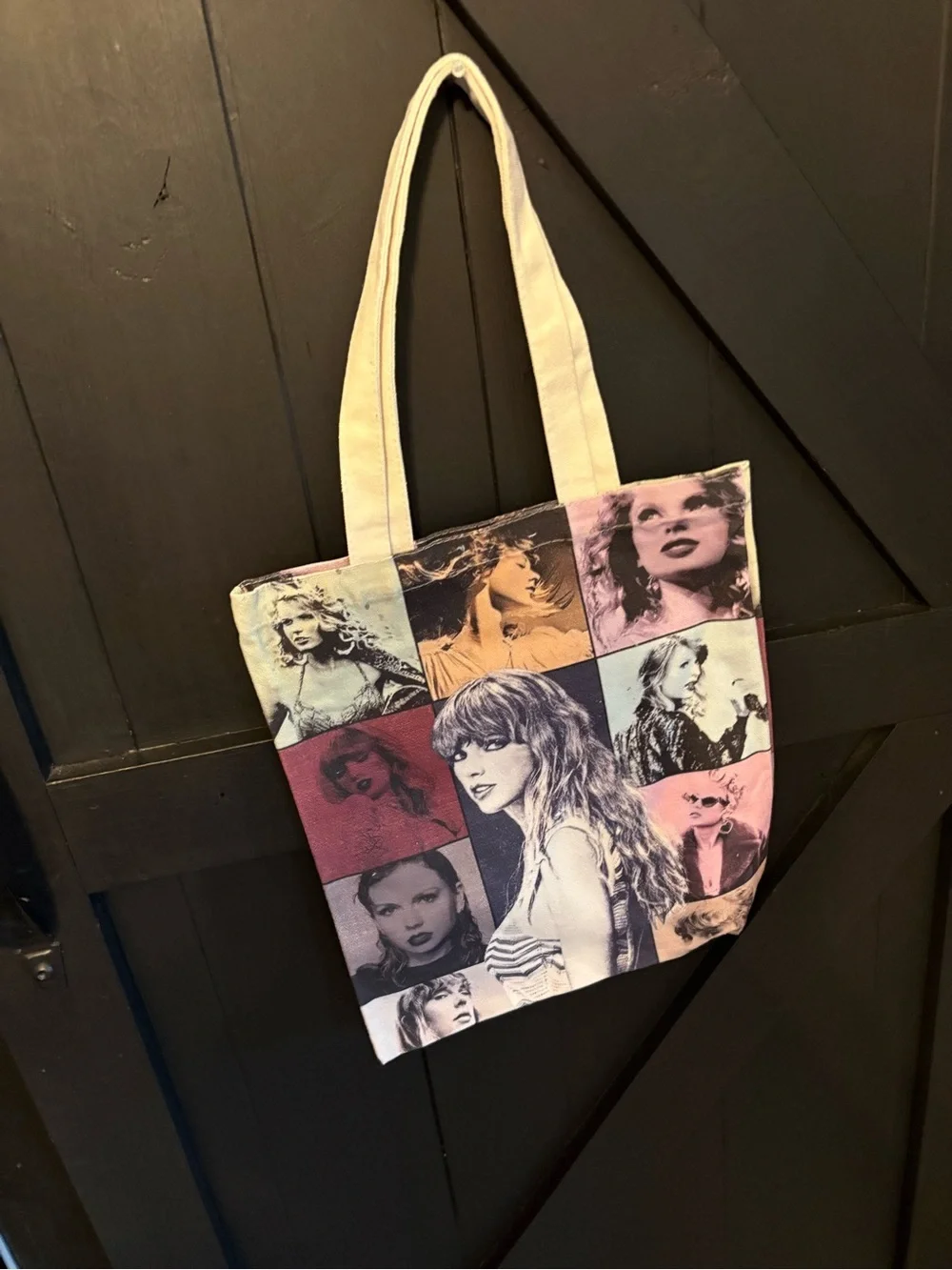 Cream Handle Multi-Image Photo Print Canvas Tote